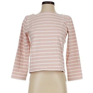 J. Crew Striped 3/4 Sleeve Boatneck Top - Pink & White
